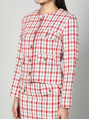 Tweed Checkered Jacket And Skirt Set