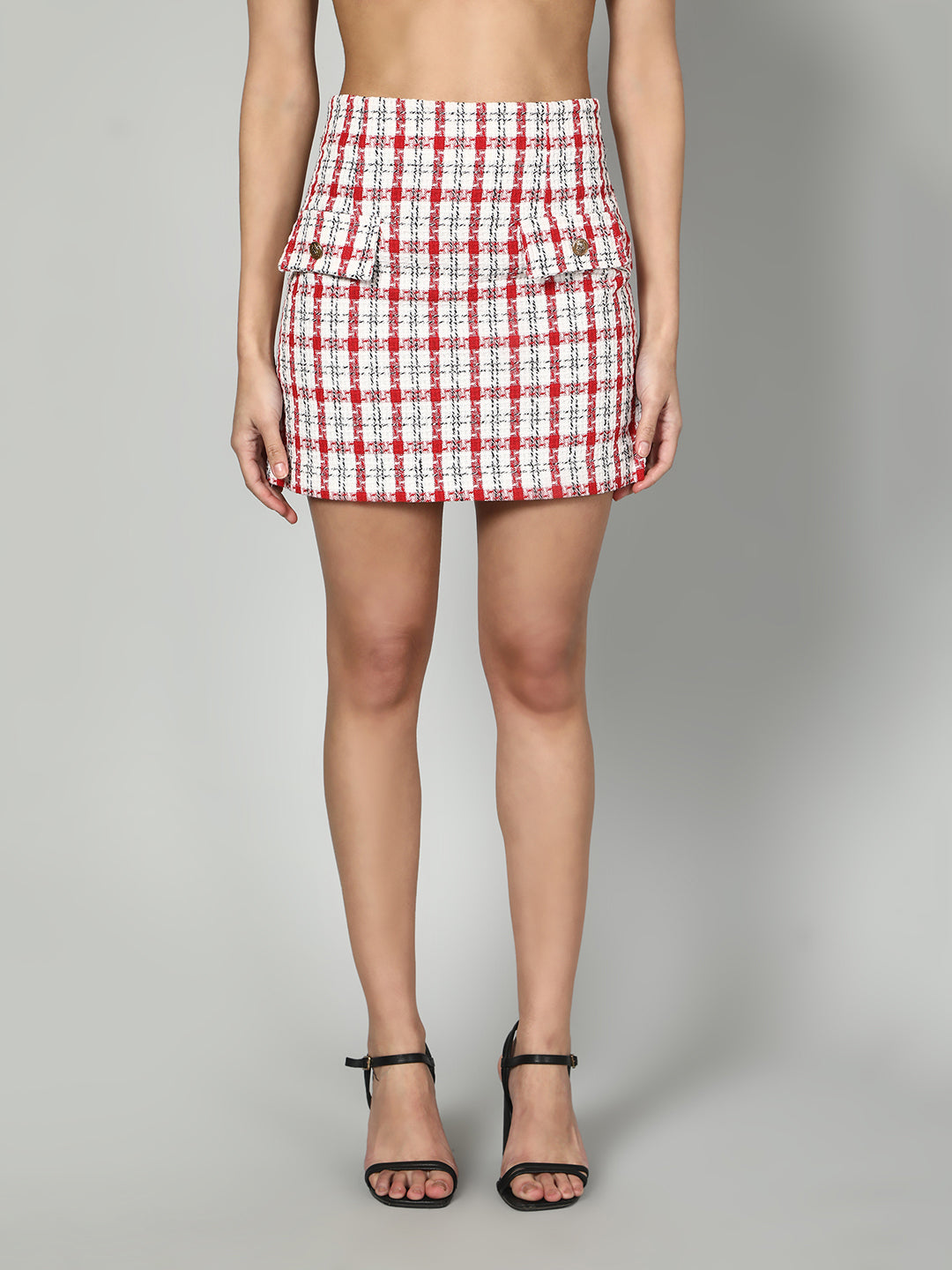 Gaiia Tweed Checkered Jacket & Skirt Set