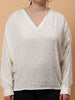 White Full Sleeves Vneck Embellished Top