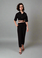 Gaiia Black Solid Color Co-Ord Set - Black