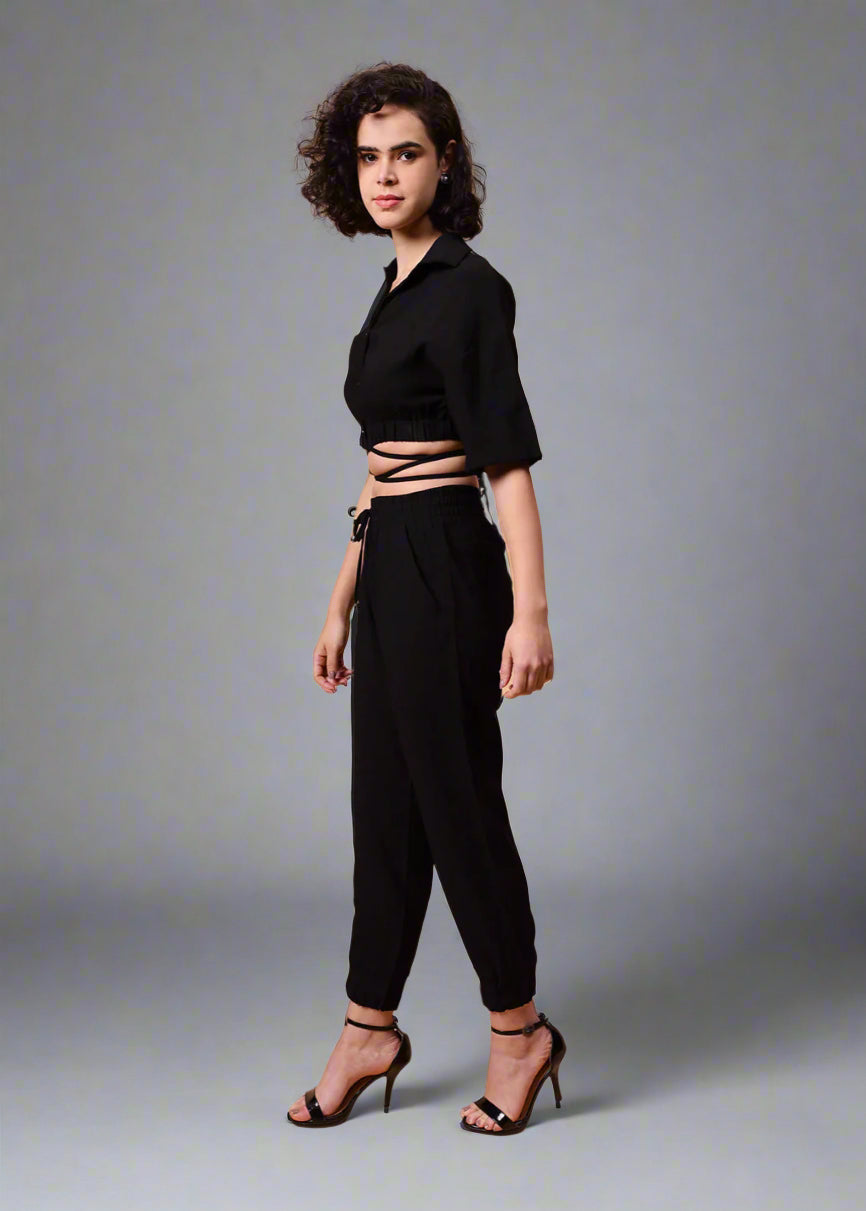 Gaiia Black Solid Color Co-Ord Set - Black