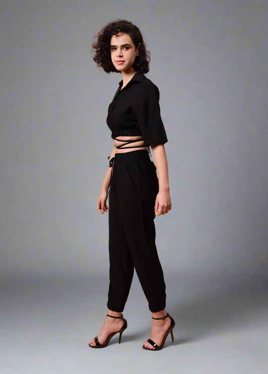 Gaiia Black Solid Color Co-Ord Set - Black