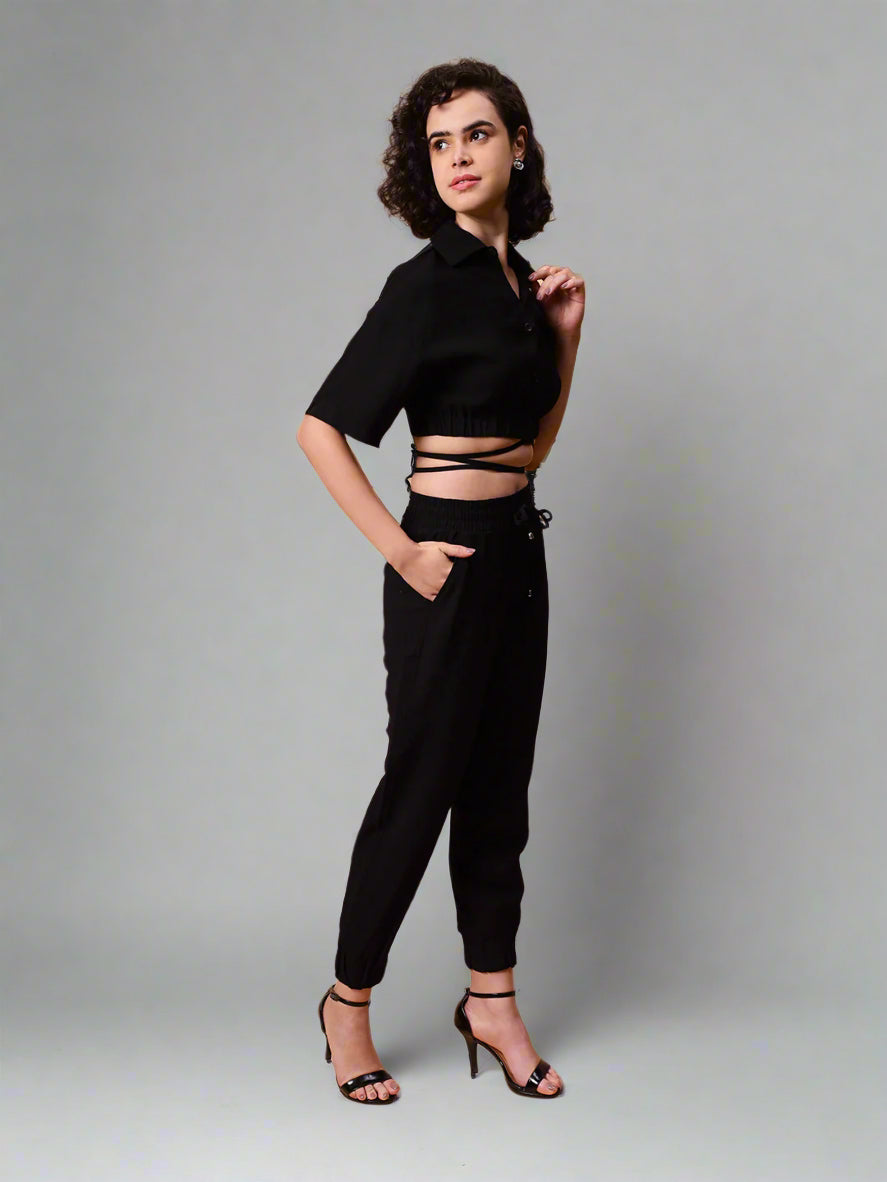 Gaiia Black Solid Color Co-Ord Set - Black