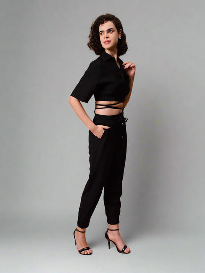 Gaiia Black Solid Color Co-Ord Set - Black