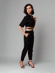 Gaiia Black Solid Color Co-Ord Set - Black