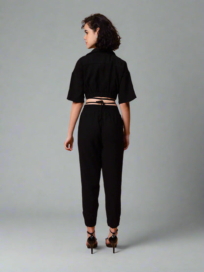 Gaiia Black Solid Color Co-Ord Set - Black