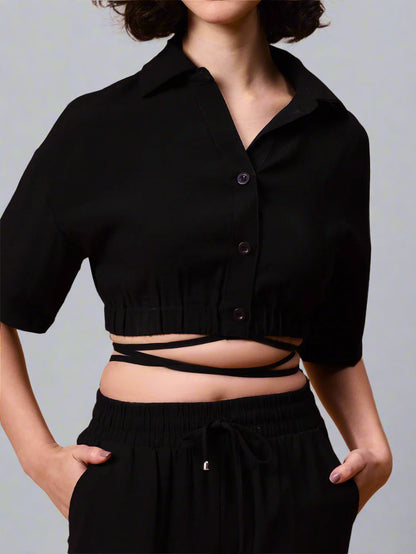 Gaiia Black Solid Color Co-Ord Set - Black