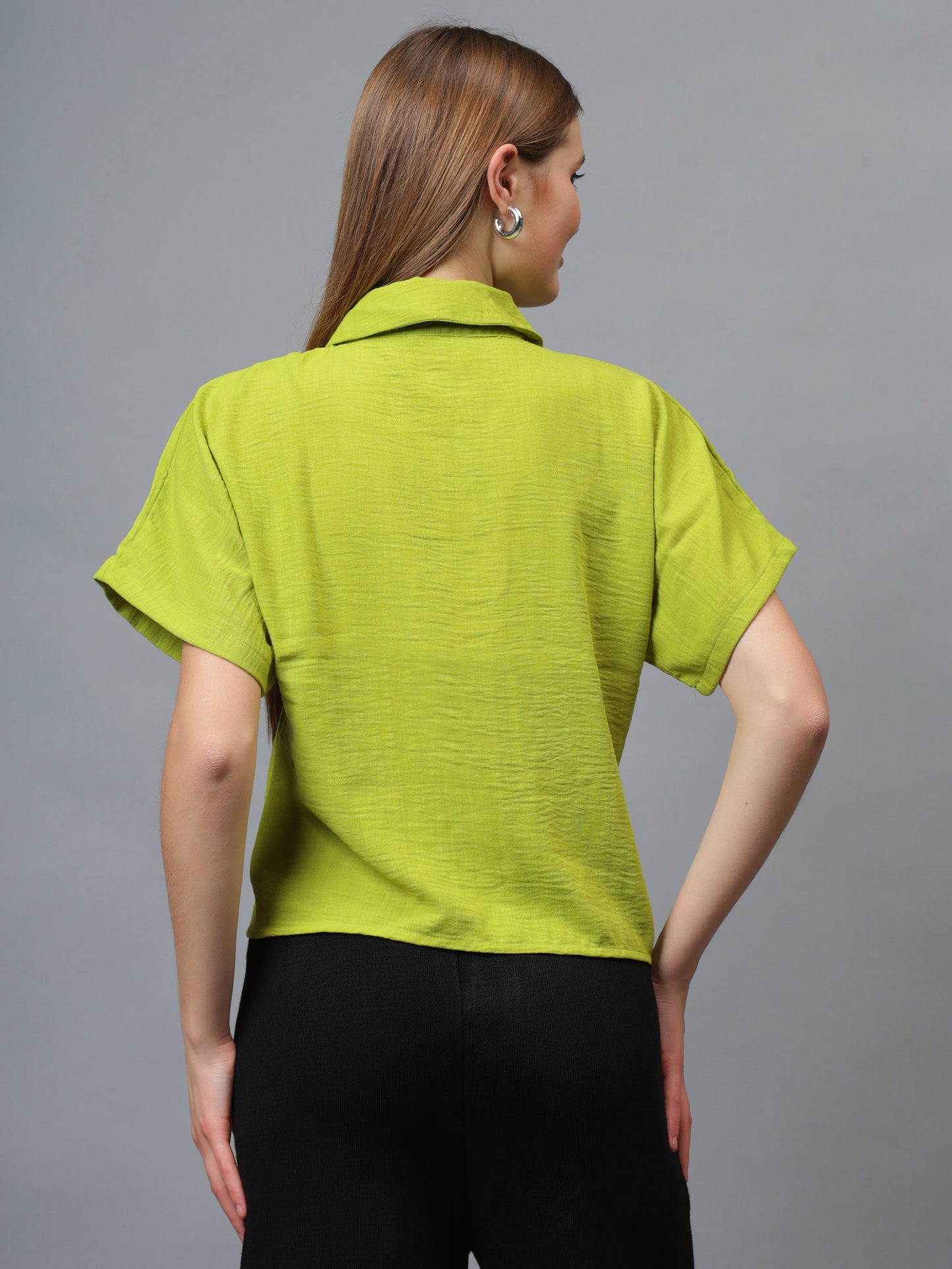 Gaiia Stone Collar Printed Crop Shirt