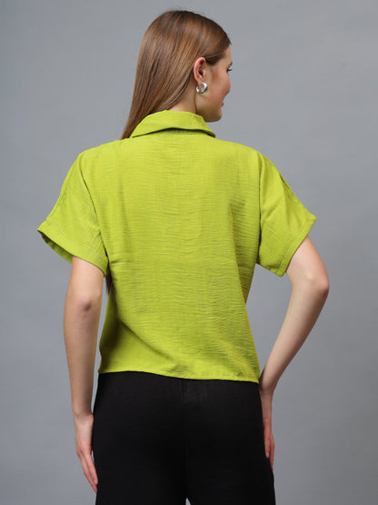 Gaiia Stone Collar Printed Crop Shirt