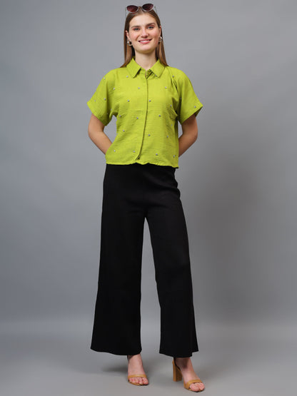 Gaiia Stone Collar Printed Crop Shirt