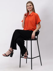 Stone Collar Printed Crop Shirt