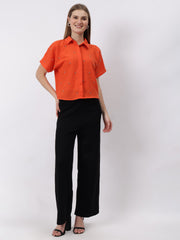 Gaiia Stone Collar Printed Crop Shirt