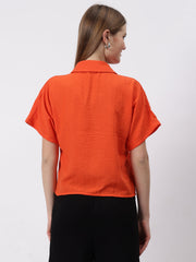 Gaiia Stone Collar Printed Crop Shirt