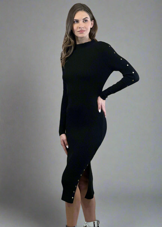 Gaiia Slit Ribbed Knit Midi Dress
