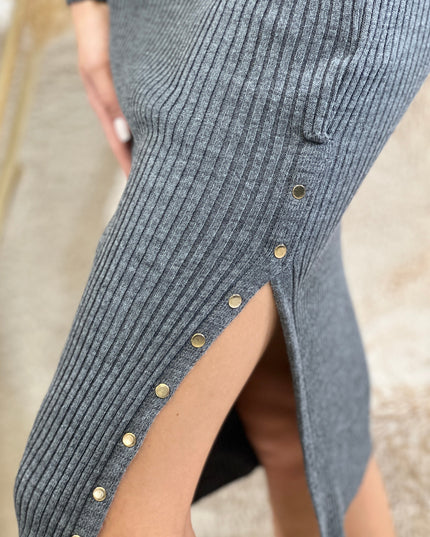 Slit Ribbed Knit Midi Dress