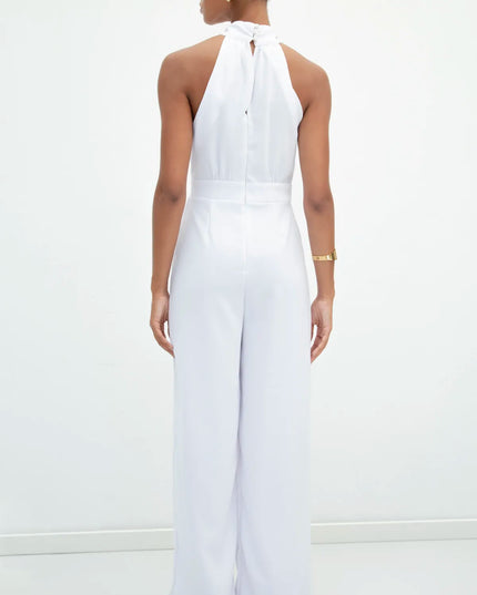 HALTER NECK SLEEVELESS SOLID COLOR JUMPSUIT