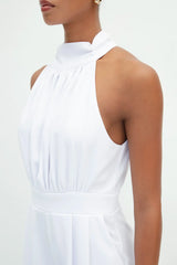 Gaiia Halter Neck Sleeveless Solid Color Jumpsuit - White