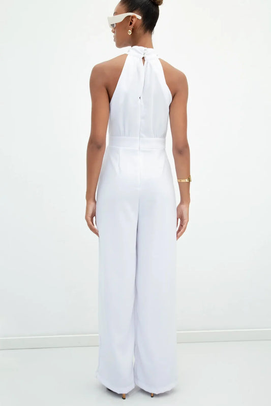 Gaiia Halter Neck Sleeveless Solid Color Jumpsuit - White