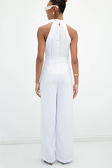 Gaiia Halter Neck Sleeveless Solid Color Jumpsuit - White