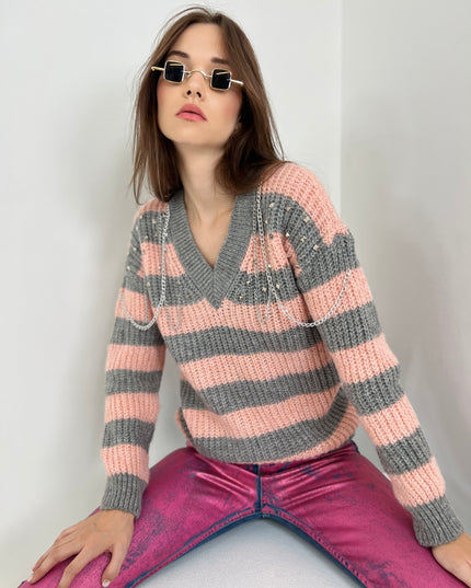 Striped Pattern Oversize Knitwear Sweater