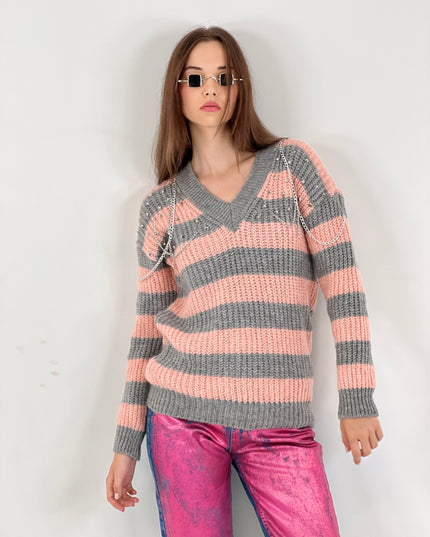 Striped Pattern Oversize Knitwear Sweater