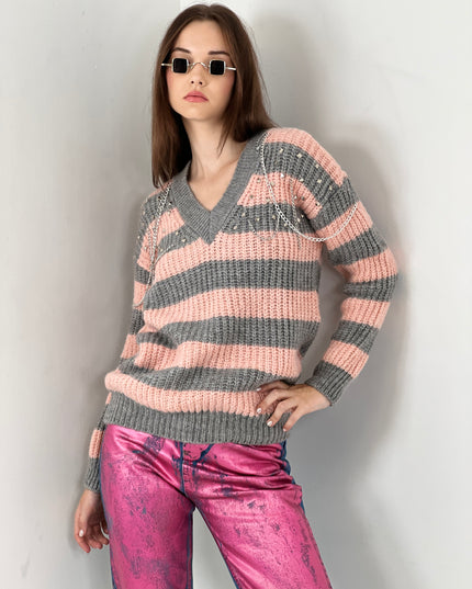 Striped Pattern Oversize Knitwear Sweater