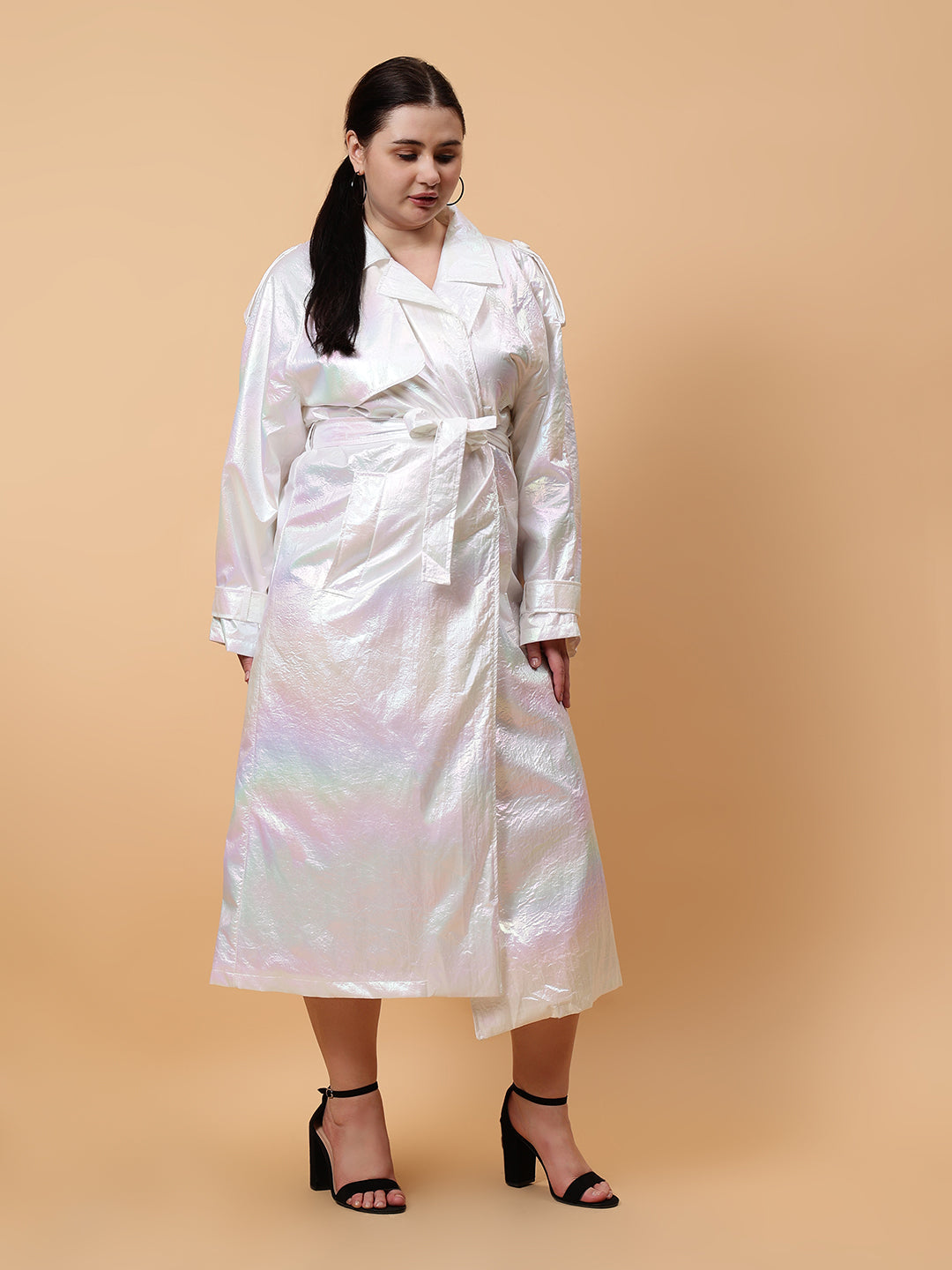 Gaiia Shimmer Holographic Long Jacket - Golden