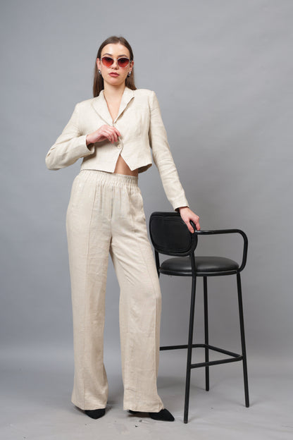 Gaiia Cropped Solid Color Blazer - Beige