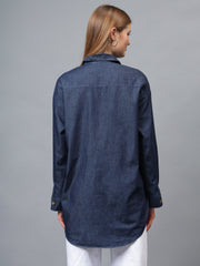 Gaiia Swaroski Studded Blue Denim Shirt - Blue