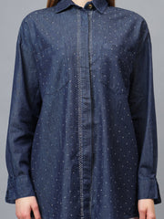 Gaiia Swaroski Studded Blue Denim Shirt - Blue