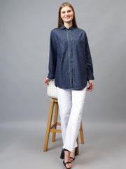 Gaiia Swaroski Studded Blue Denim Shirt - Blue