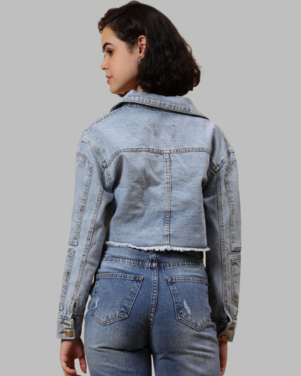 Cropped Sky Blue Denim Jacket