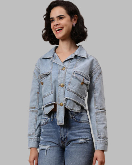 Cropped Sky Blue Denim Jacket