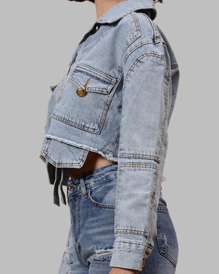 Cropped Sky Blue Denim Jacket