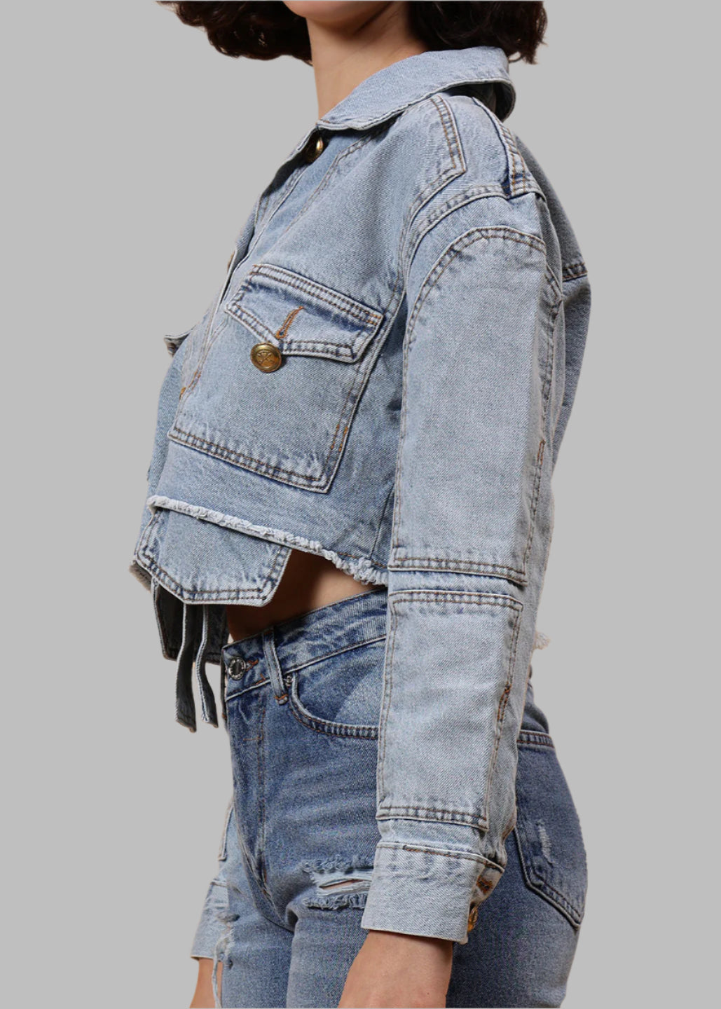 Gaiia Cropped Sky Blue Denim Jacket - Blue