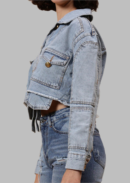 Gaiia Cropped Sky Blue Denim Jacket - Blue