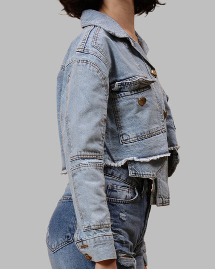 Cropped Sky Blue Denim Jacket