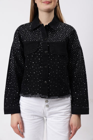 Gaiia Swaroski Studded Black Denim Jacket - Black