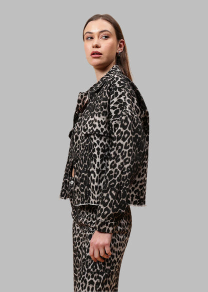 Gaiia Denim Jacket Leopard Print - Black