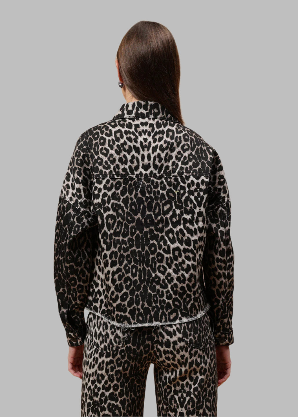 Gaiia Denim Jacket Leopard Print - Black