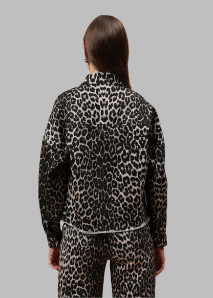 Gaiia Denim Jacket Leopard Print - Black