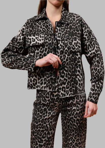 Gaiia Denim Jacket Leopard Print - Black