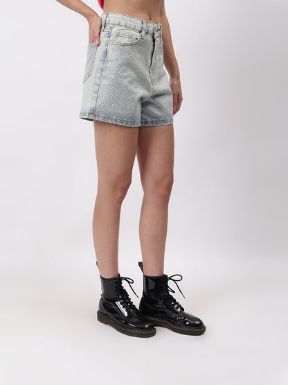 Gaiia Swaroski Studded Denim Shorts