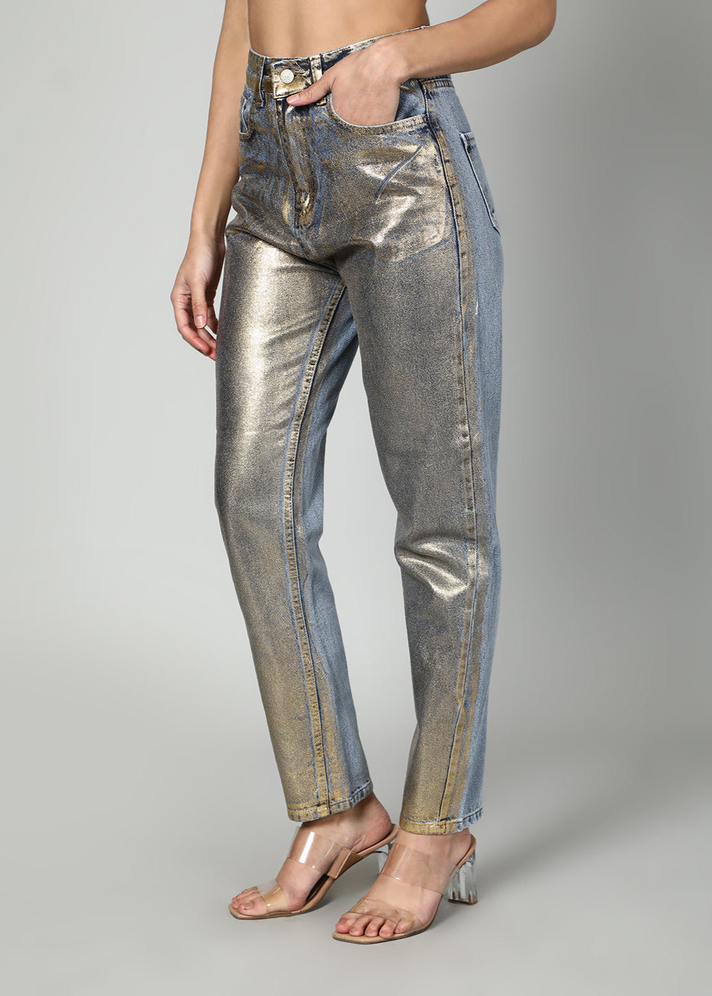 Shimmer Denim Straight Leg Jeans