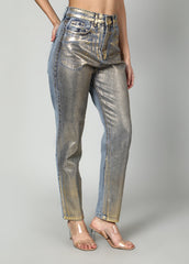 Shimmer Denim Straight Leg Jeans