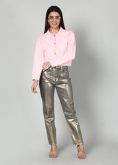 Shimmer Denim Straight Leg Jeans