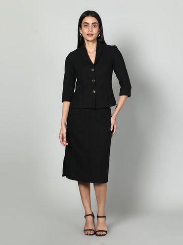 Gaiia Solid Color Tweed Blazer And Skirt Set