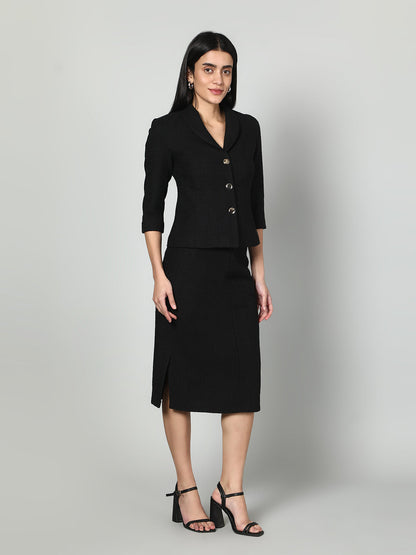 Gaiia Solid Color Tweed Blazer And Skirt Set