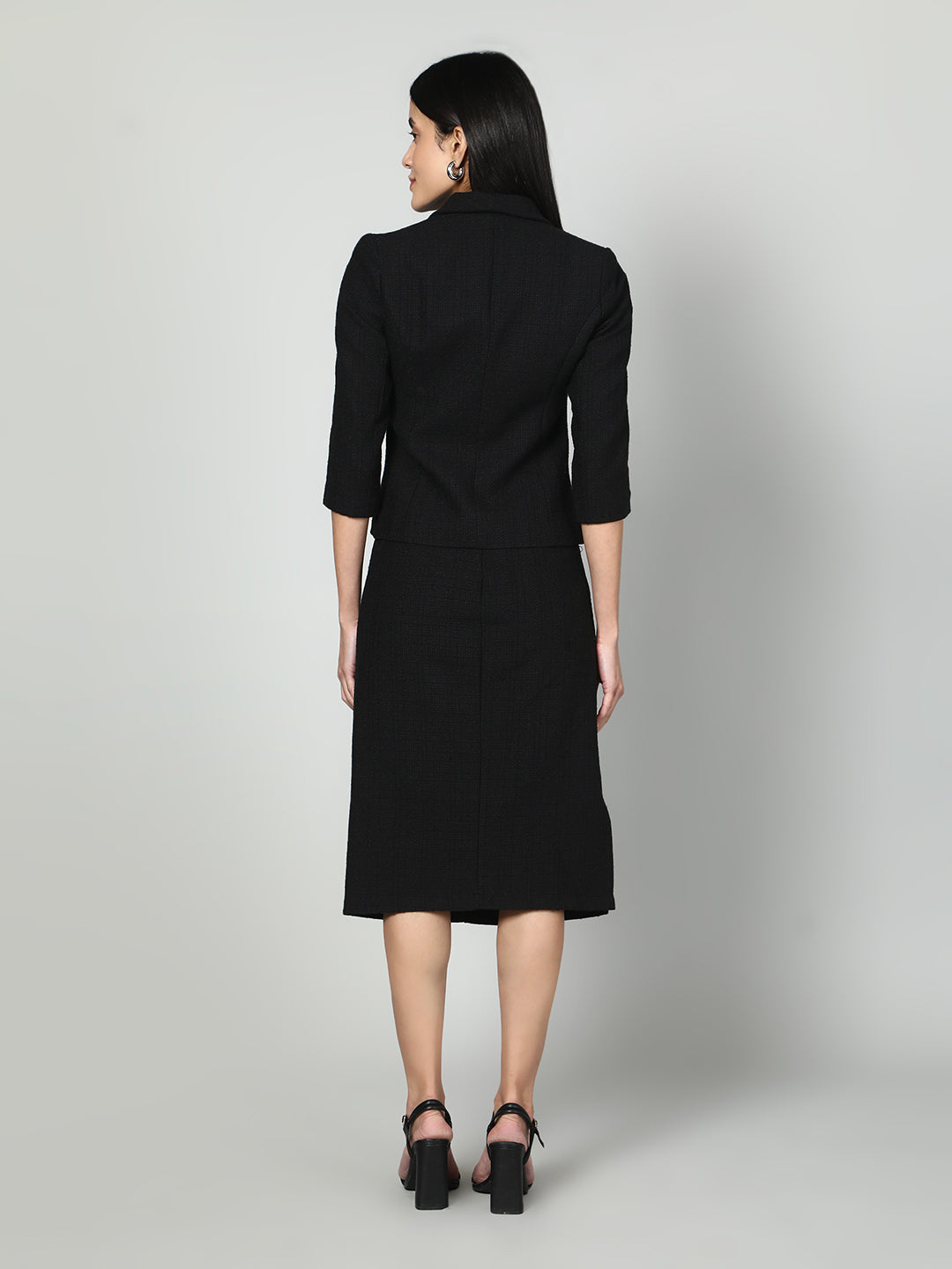 Gaiia Solid Color Tweed Blazer And Skirt Set