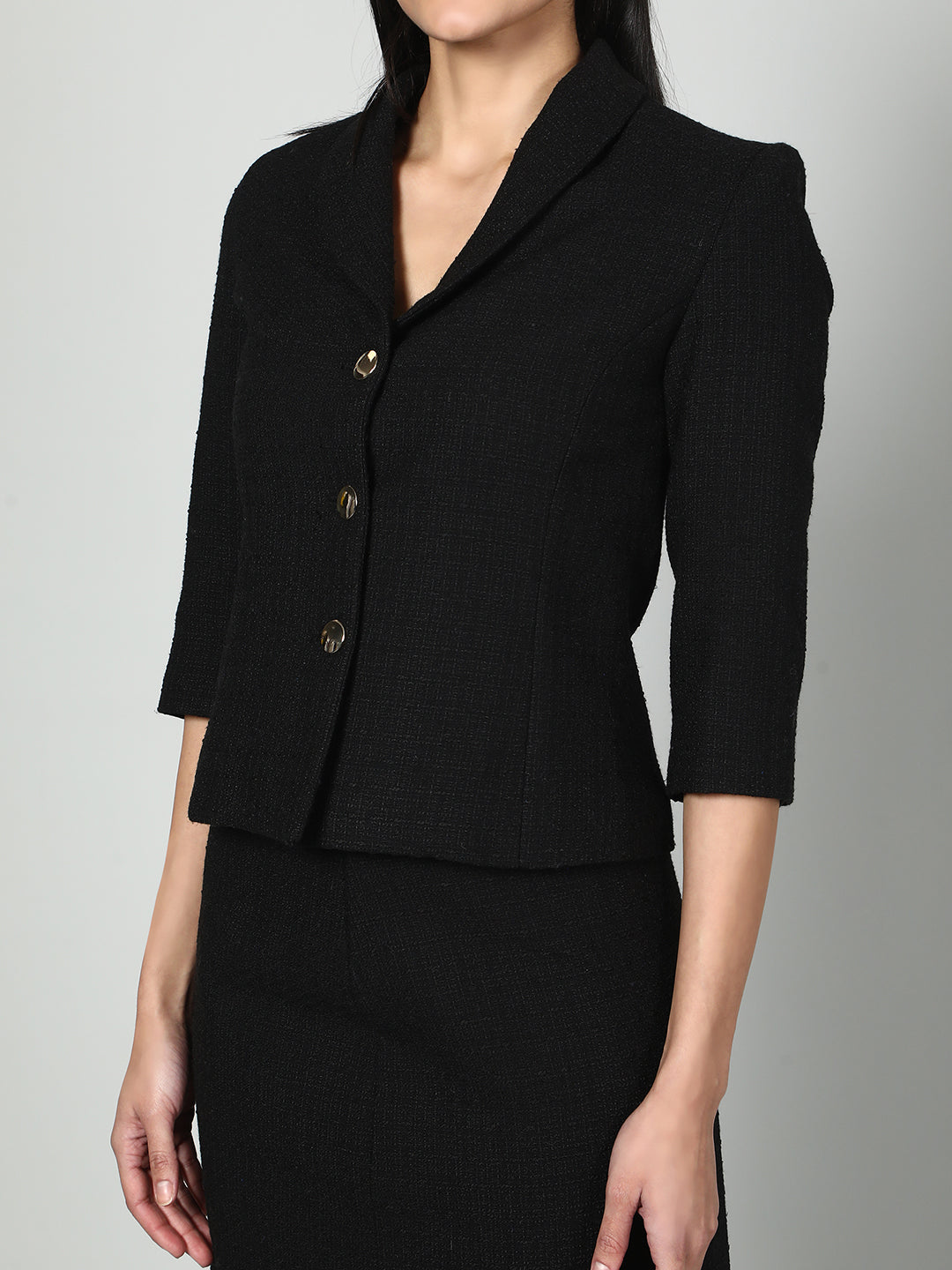 Gaiia Solid Color Tweed Blazer And Skirt Set